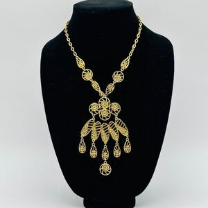 Vintage Gold-Tone Hanging Fringe Statement Pendant Necklace 70's